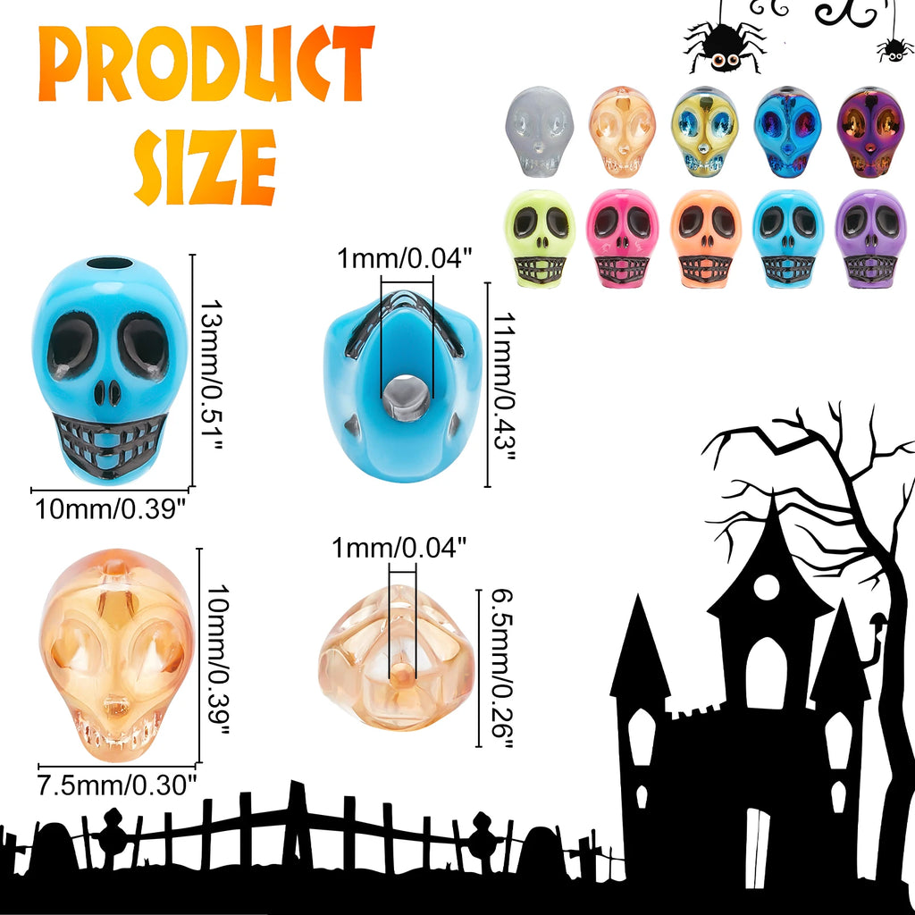 Skull Acrylic Beads Glass Beads Halloween Colored Matte Spacer