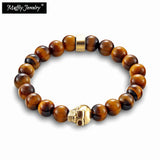 Skull & Tiger's Eye Bracelet, Europe Style Punk Jewelry, 2018 Gift