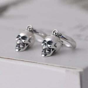 Skull Hoop Earring 925 Sterling Silver Punk Style Gothic Earring