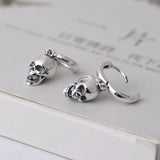 Skull Hoop Earring 925 Sterling Silver Punk Style Gothic Earring