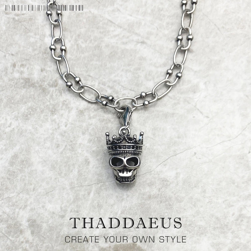 Skull King Charm Necklace 925 Sterling Silver Rock n Roll Gift