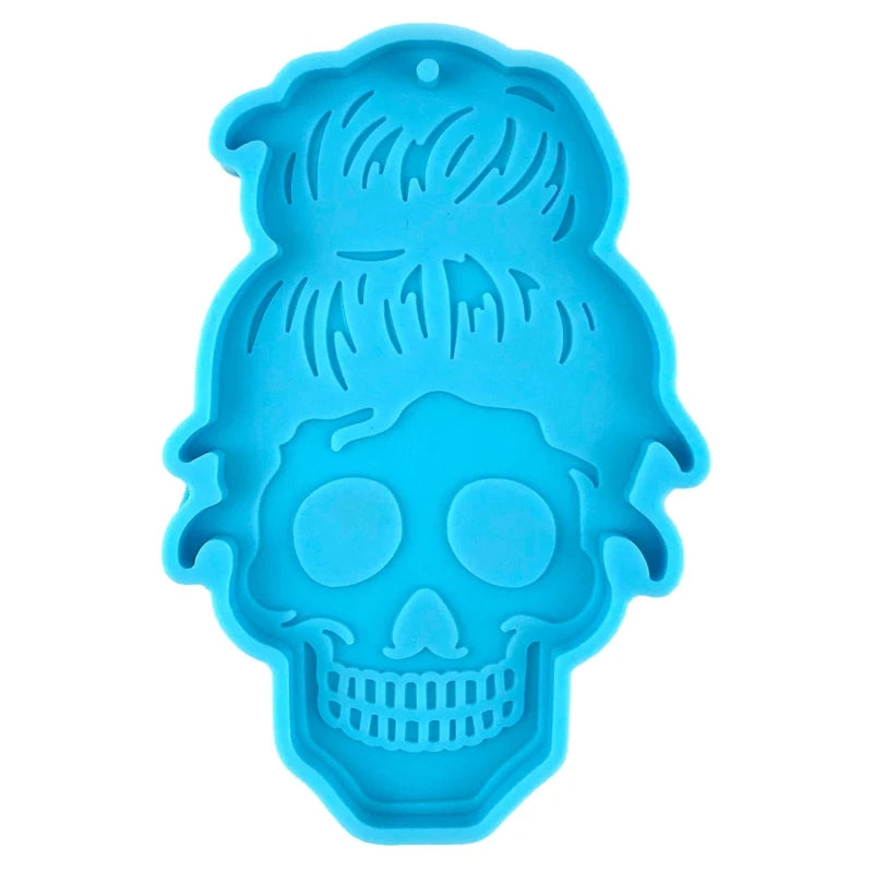 Skull Pendant Keychain Silicone Mold with Hole Halloween Gift