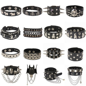 Skull Punk Gothic Rock Leather Wristband Bracelet