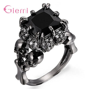925 Silver Skull Ring Punk Style CZ Skeleton Anillos For Party