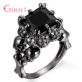 925 Silver Skull Ring Punk Style CZ Skeleton Anillos For Party