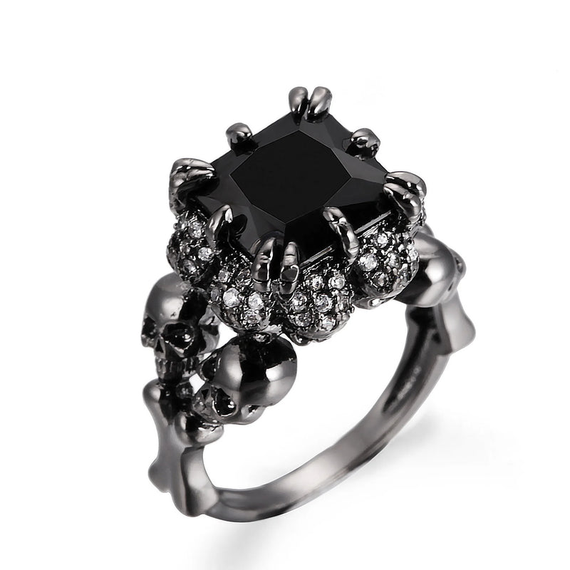 Skull Ring Rhodium Plated Demon Princess Zircon Women's Wedding