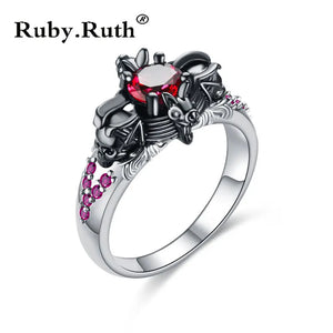 Skull Ring Women's Red Purple Green Punk Zirconia Crystal Ring