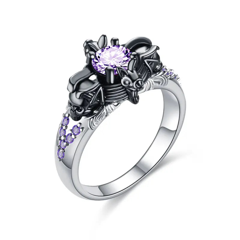Skull Ring Women's Red Purple Green Punk Zirconia Crystal Ring