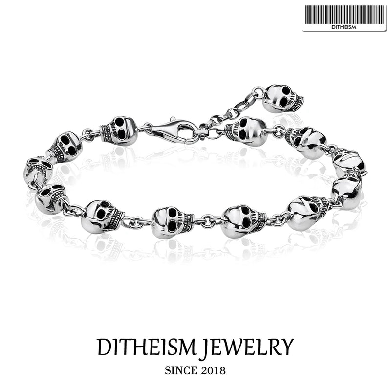 Skull Silver Link Bracelets 925 Sterling Silver Jewelry Punk Gift