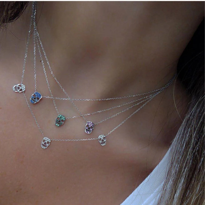 Skull Charm Choker Y Lariat Necklace 925 Sterling Silver Women