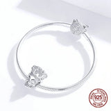 Skull Crown Zircon Bead Bangle Charm Bracelet 925 Silver
