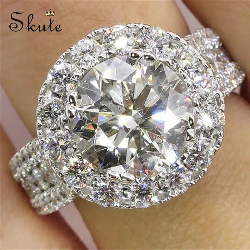 CZ Silver Engagement Rings Crystal Wedding Rings for Women