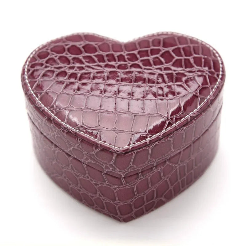 Wedding Heart Jewelry Box Organizer Portable Leather Ring Bracelet Display