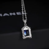925 Sterling Silver Sky CRYSTAL Gemstone Pendant Necklace for Women
