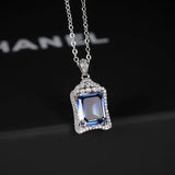 925 Sterling Silver Sky CRYSTAL Gemstone Pendant Necklace for Women