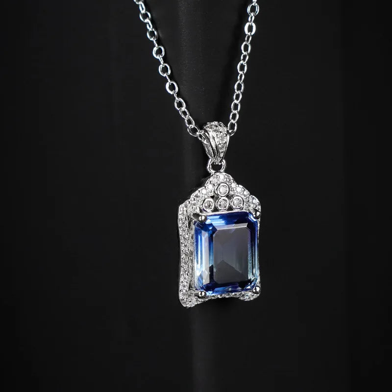925 Sterling Silver Sky CRYSTAL Gemstone Pendant Necklace for Women