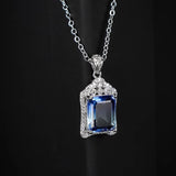 925 Sterling Silver Sky CRYSTAL Gemstone Pendant Necklace for Women
