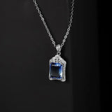 925 Sterling Silver Sky CRYSTAL Gemstone Pendant Necklace for Women