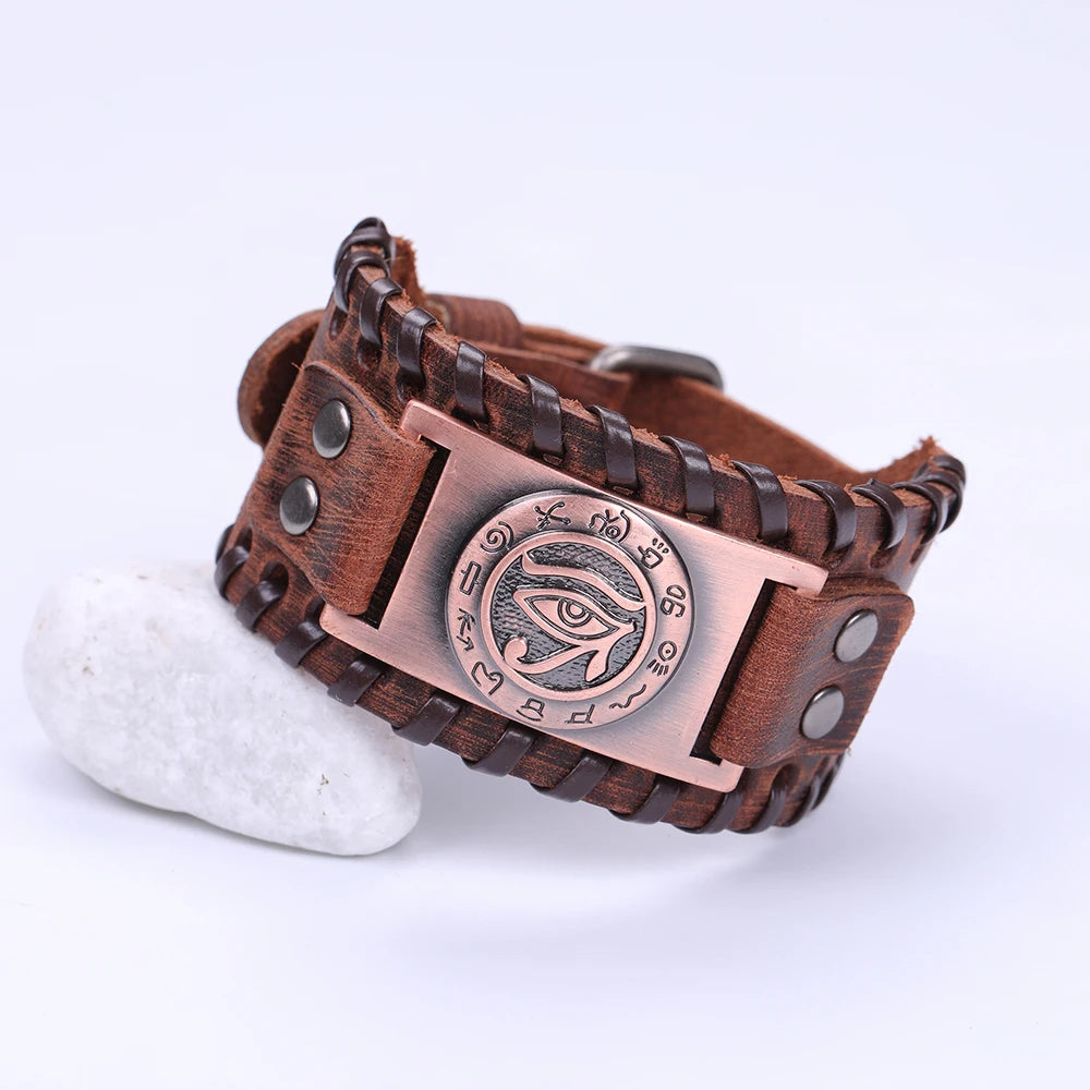 Ancient Egypt Leather Bracelet Eye of Horus Wicca Amulet Talisman Jewelry