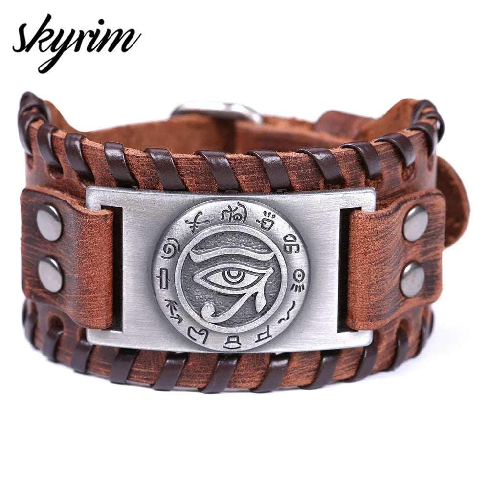 Ancient Egypt Leather Bracelet Eye of Horus Wicca Amulet Talisman Jewelry