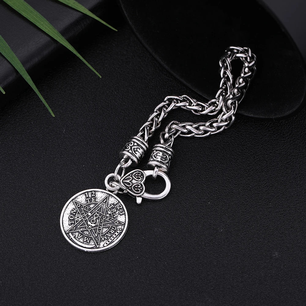 Skyrim Antique Pentagram Pendant Bracelet Wiccan Talisman Pagen Amulet Bangle