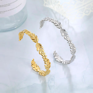 Skyrim Bohemian Leaf Cuff Bracelet Stainless Steel Women Adjustable Bangle