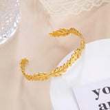 Skyrim Bohemian Leaf Cuff Bracelet Stainless Steel Women Adjustable Bangle