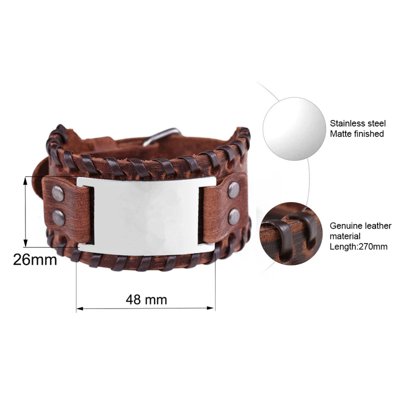 Skyrim Logo Leather Bracelet with Stainless Steel Charm