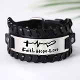 Christian Leather Bracelet Men Bible Proverb Sayings Cross Charm Wristband Faith
