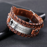 Christian Leather Bracelet Men Bible Proverb Sayings Cross Charm Wristband Faith