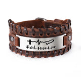 Christian Leather Bracelet Men Bible Proverb Sayings Cross Charm Wristband Faith
