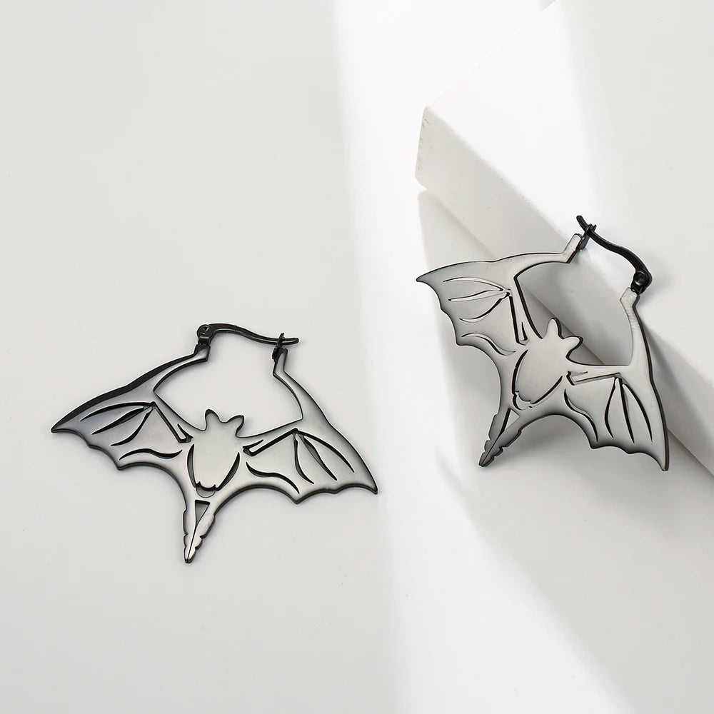Skyrim Stainless Steel Animal Bat Hoop Earrings