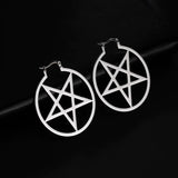 Satanic Pentagram Hoop Earrings Gothic Star Dangle Amulet Jewelry