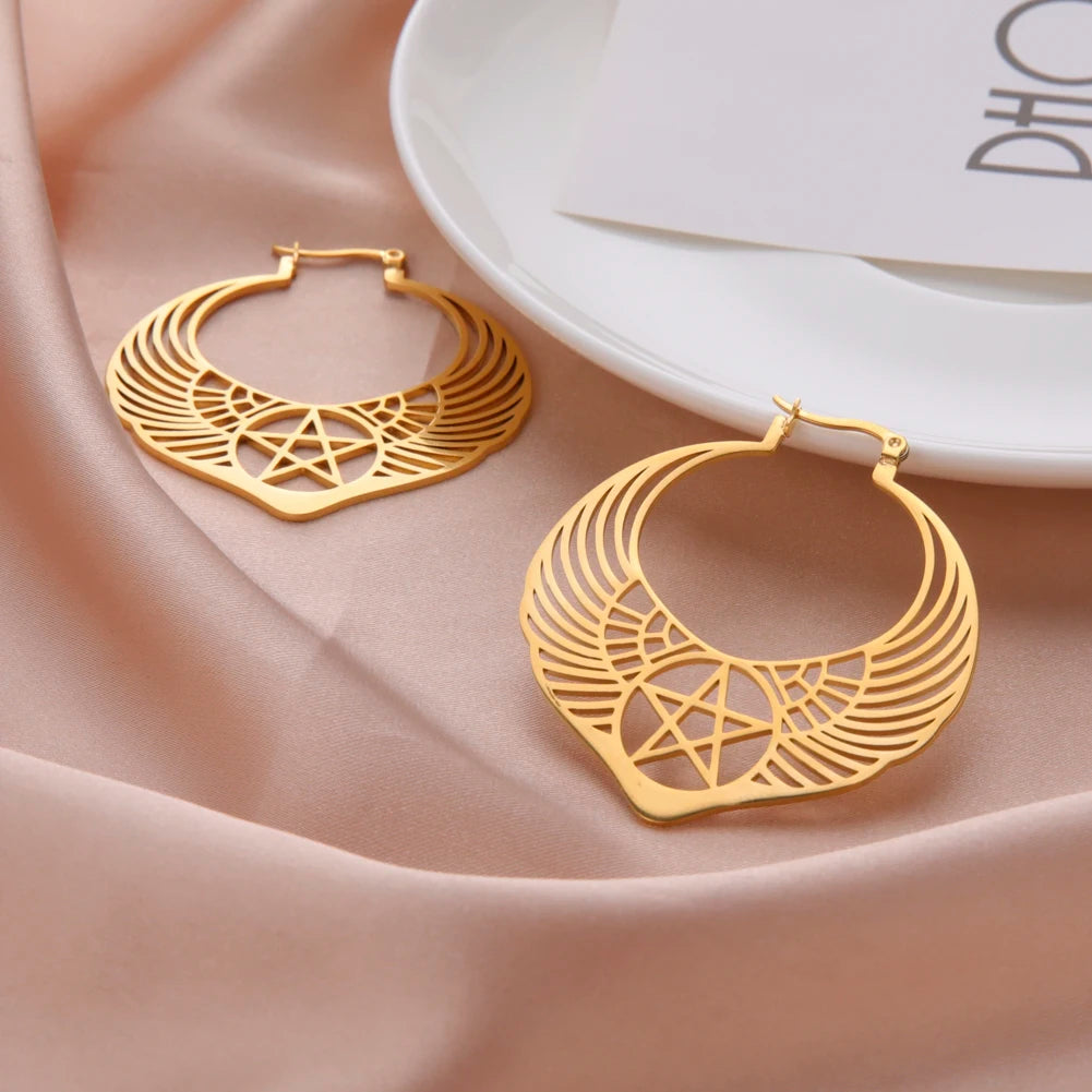 Satanic Pentagram Hoop Earrings Gothic Star Dangle Amulet Jewelry