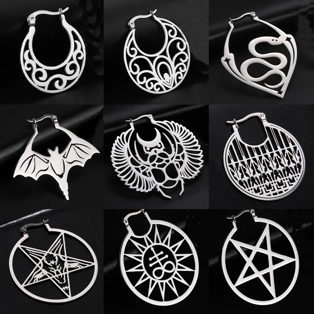 Satanic Pentagram Hoop Earrings Gothic Star Dangle Amulet Jewelry