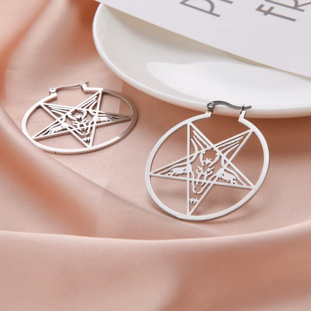 Satanic Pentagram Hoop Earrings Gothic Star Dangle Amulet Jewelry