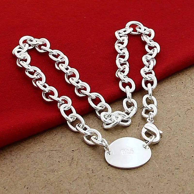 925 Silver Round Pendant Necklace Link Chain Jewelry