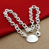 925 Silver Round Pendant Necklace Link Chain Jewelry