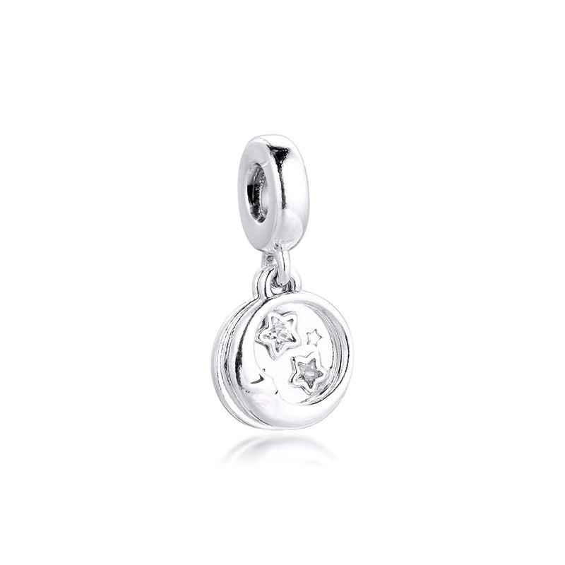 Moon and Stars Dangle Charms 925 Silver Beads for Bracelet DIY