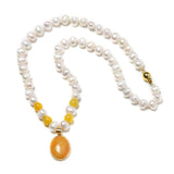 Slender Oval Pearl Necklace with Orange Beads Pendant