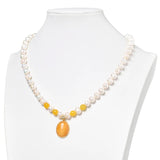 Slender Oval Pearl Necklace with Orange Beads Pendant