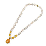 Slender Oval Pearl Necklace with Orange Beads Pendant