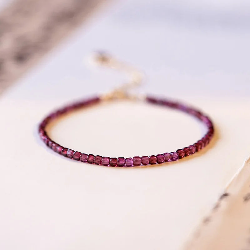 2mm Garnet Beaded Strand Bracelet for Women - YBR668