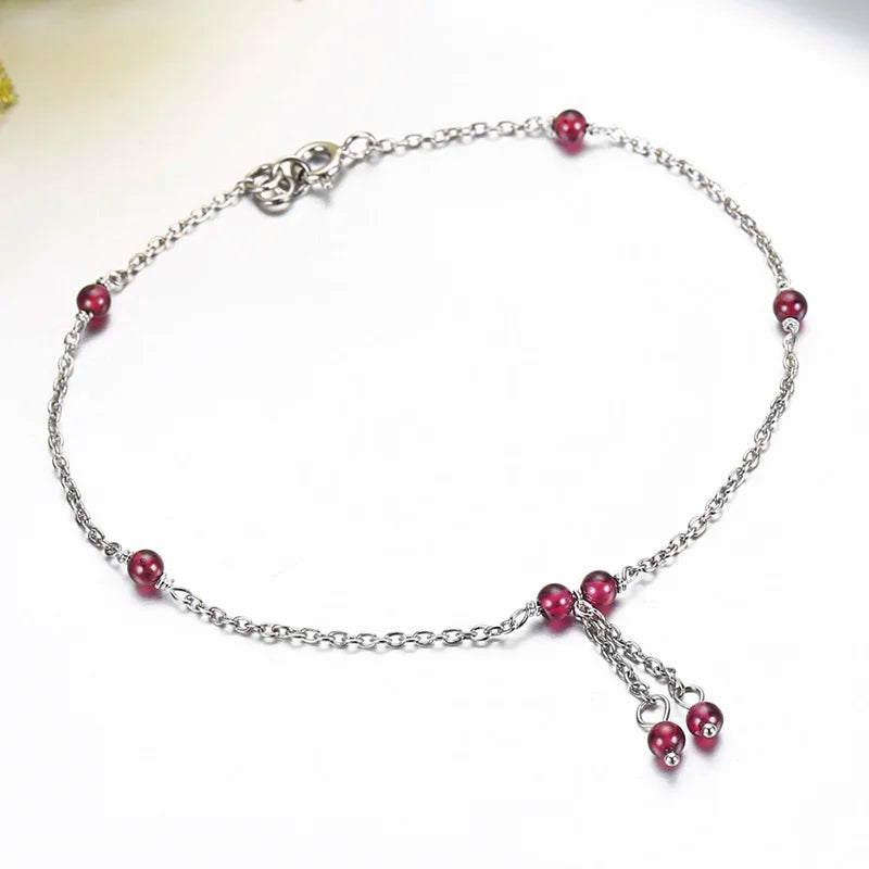 925 Silver Cross Chain Red Beads Bracelet