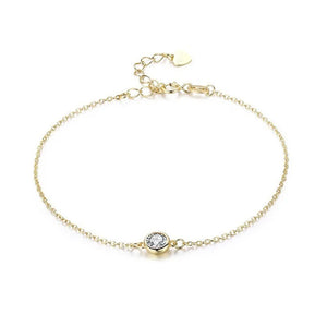 925 Silver Chain Round Stone Charm Bracelet - Women's Jewelry