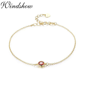 925 Silver Chain Round Stone Charm Bracelet - Women's Jewelry