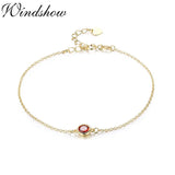 925 Silver Chain Round Stone Charm Bracelet - Women's Jewelry