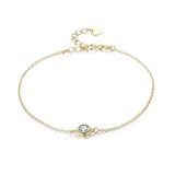 925 Silver Chain Round Stone Charm Bracelet - Women's Jewelry