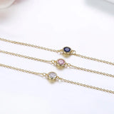 925 Silver Chain Round Stone Charm Bracelet - Women's Jewelry