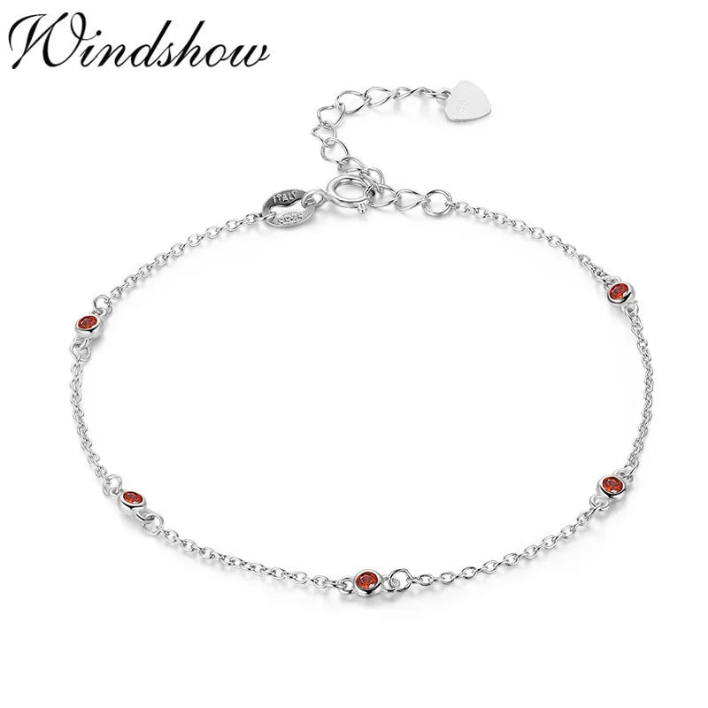 925 Sterling Silver Red CZ Beads Charm Bracelet For Women Girls